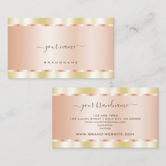 Gold en Roos Gold Effect Luxe en modern Visitekaartje (Voorkant / Achterkant)