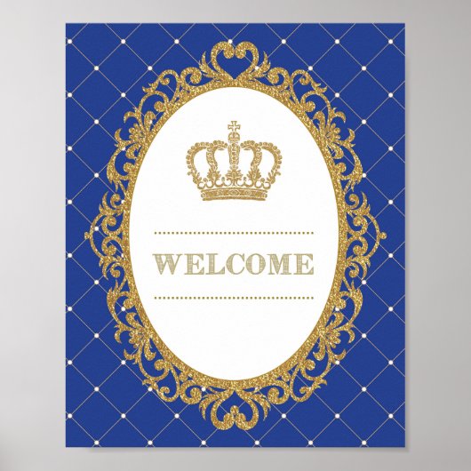 Gold en Royal Blue Baby Prince Welcome Sign Poster (Voorkant)