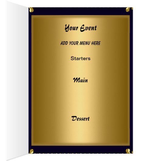 Gold en Royal Blue Tafel Plaatsing Kaart Menu (Binnen (Rechts))