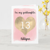  Gold en Roze 13de verjaardag Goddochter Kaart (Gele Bloem)