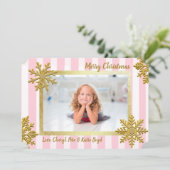  Gold en roze, aangepast kerstfeest met foto's Kaart (Staand voorkant)