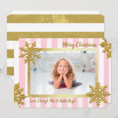  Gold en roze, aangepast kerstfeest met foto's Kaart (Voorkant / Achterkant)