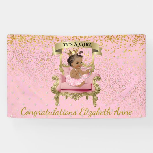 Gold en Roze Baby Princess Baby shower Banner (Horizontaal)