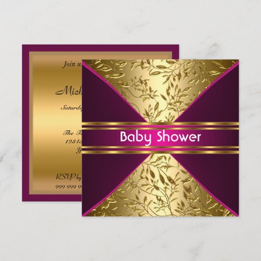 Gold en roze Baby shower Kaart (Voorkant / Achterkant)