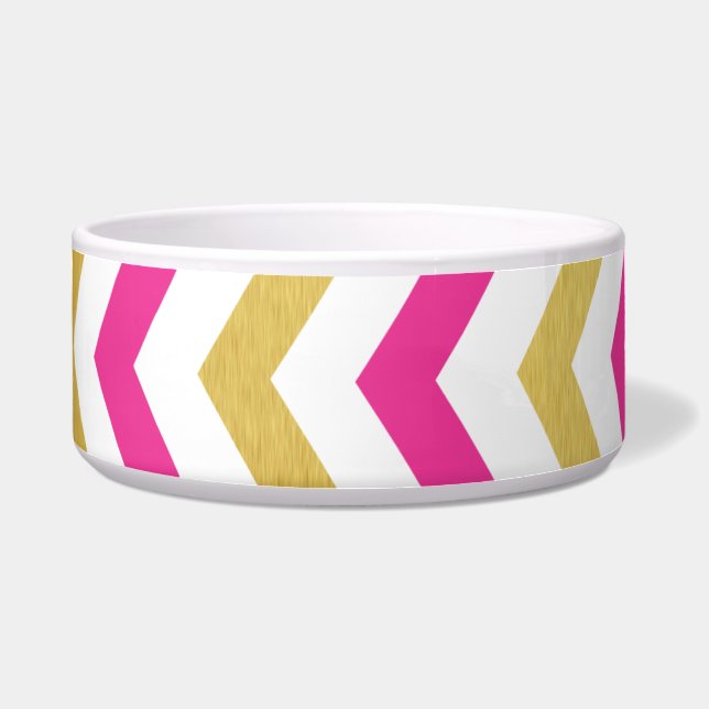 Gold en roze Chevron Large Dog Bowl Voerbakje (Voorkant)