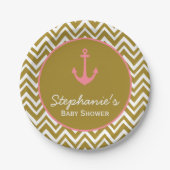Gold en Roze Chevron Nautical Baby shower Papieren Bordje (Voorkant)