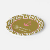 Gold en Roze Chevron Nautical Baby shower Papieren Bordje (Gekanteld)