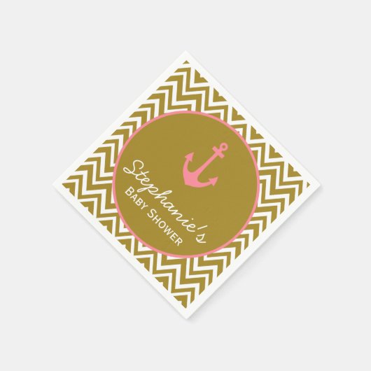 Gold en Roze Chevron Nautical Baby shower Servetten (Hoek)