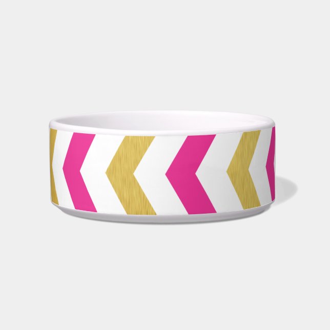Gold en Roze Chevron Small Dog Bowl Voerbakje (Voorkant)