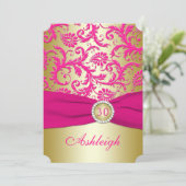 Gold en Roze Damask 30e verjaardag Uitnodiging (Staand voorkant)