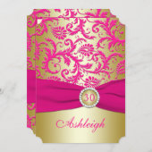Gold en Roze Damask 30e verjaardag Uitnodiging (Voorkant / Achterkant)