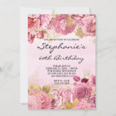 Gold en roze Floral Waterverf 60e verjaardag Kaart (Voorkant)