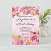 Gold en roze Floral Waterverf 60e verjaardag Kaart (Staand voorkant)