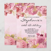 Gold en roze Floral Waterverf 60e verjaardag Kaart (Voorkant / Achterkant)