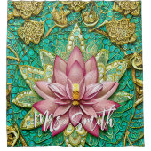 Gold en Roze Lotus met persoonlijke naam Douchegordijn (Voorkant)