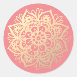 Gold en Roze Mandala Flower Ronde Sticker