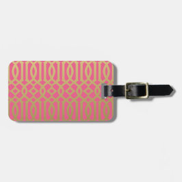 Gold en roze Modern Trellis Pattern Bagagelabel