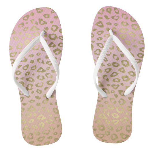 Gold- en roze ombre-luipaard afdrukken teenslippers (Voetbed)