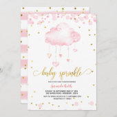Gold en Roze Raincluide Baby Sprinkle Invitation Kaart (Voorkant / Achterkant)
