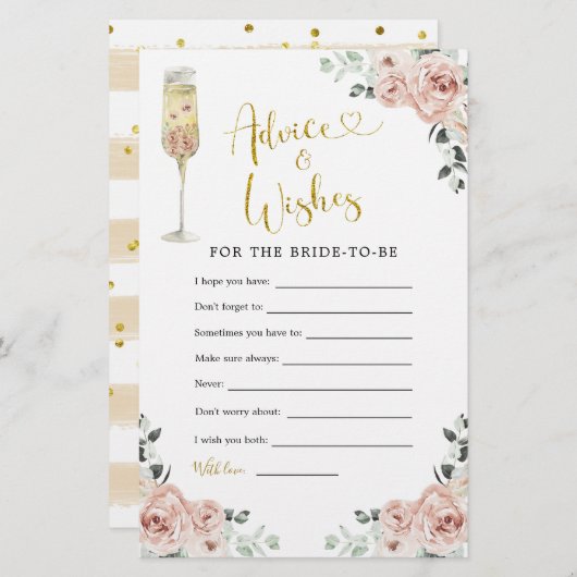 Gold en Roze Stusty Roos Soiree Advice & Wishes (Voorkant / Achterkant)