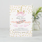 Gold en Roze Unicorn Baby shower Kaart (Staand voorkant)