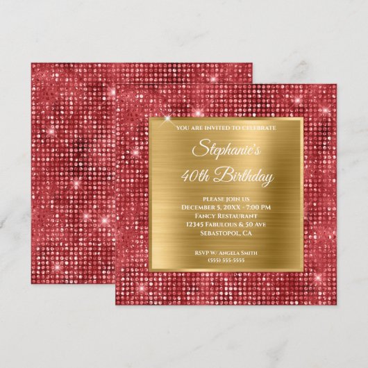 Gold en Ruby Diamond overspoelde Folie 40e verjaar Kaart (Voorkant / Achterkant)