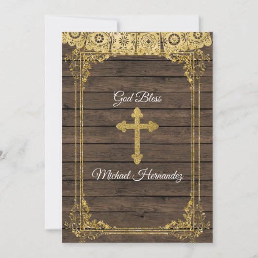 Gold en Rustisch bruin Spaans baptisme Kaart (Achterkant)