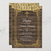 Gold en Rustisch bruin Spaans baptisme Kaart (Voorkant / Achterkant)