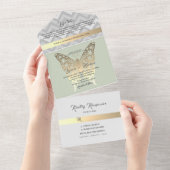 Gold en Sage Green Wedding All In One Uitnodiging (Afscheurbaar)