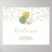 Gold- en Sage-groene ballonnen | Welkom Baby showe Poster (Voorkant)