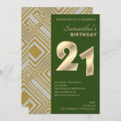 Gold en Silver Art Deco Birthday Uitnodiging (Voorkant / Achterkant)