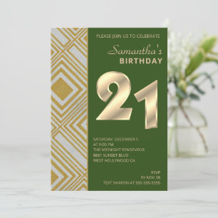 Gold en Silver Art Deco Birthday Uitnodiging
