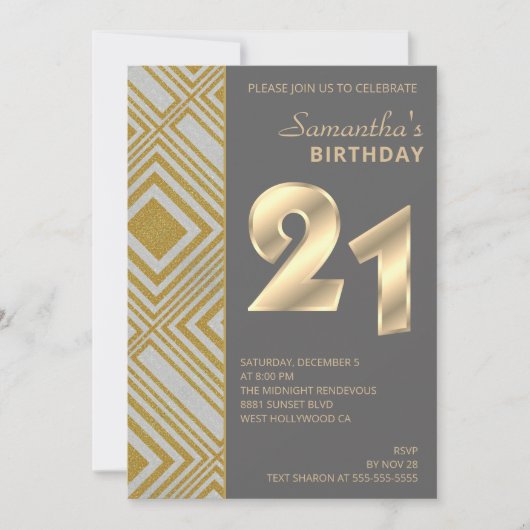 Gold en Silver Art Deco Birthday Uitnodiging (Voorkant)