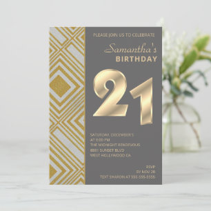 Gold en Silver Art Deco Birthday Uitnodiging