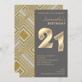 Gold en Silver Art Deco Birthday Uitnodiging (Voorkant / Achterkant)