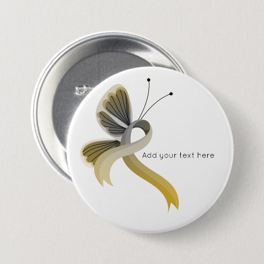 Gold- en Silver Awareness Ribbon Butterfly Button (Voorkant /achterkant)