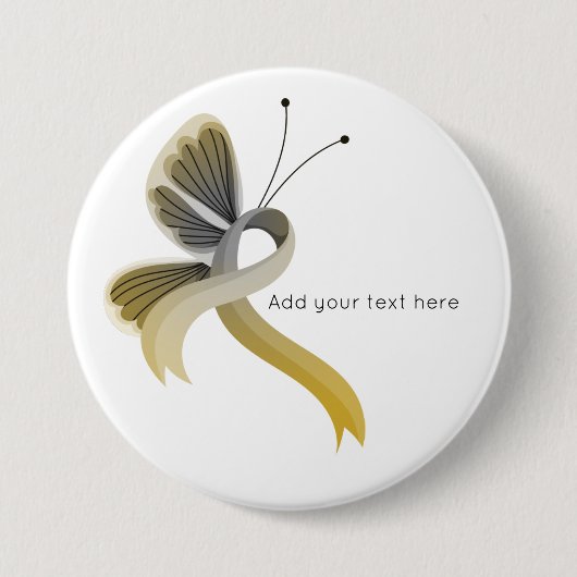 Gold- en Silver Awareness Ribbon Butterfly Button (Voorkant)