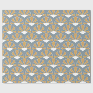 Gold en Silver Blue Art Deco Fan Flowers Pattern Cadeaupapier
