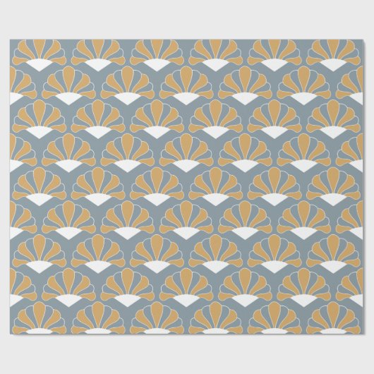Gold en Silver Blue Art Deco Fan Flowers Pattern Cadeaupapier (Vlak)
