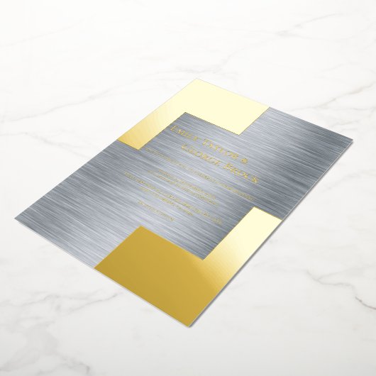 Gold en Silver Classy Luxury Chic Modern Wedding Folie Uitnodiging (Gedraaid)