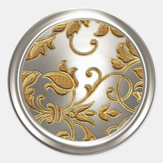 Gold- en Silver Damask-envelop Ronde Sticker (Voorkant)