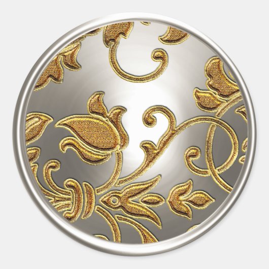 Gold- en Silver Damask-envelop Ronde Sticker (Voorkant)