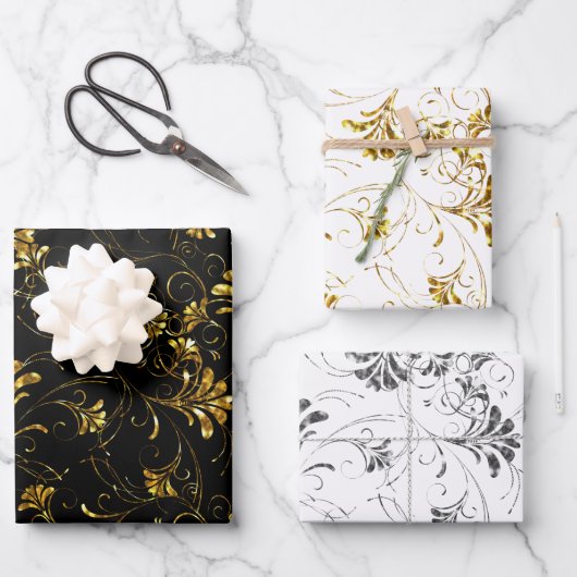 Gold en Silver Floral Pattern Inpakpapier Vel (Voorkant)