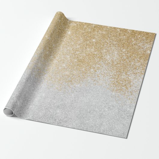 Gold en Silver Glitter Ombre Luxury Design Cadeaupapier (Uitgerold)