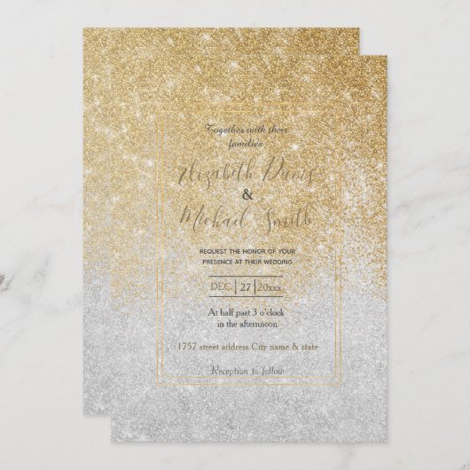 Gold en Silver Glitter Ombre Luxury Design Kaart (Voorkant / Achterkant)