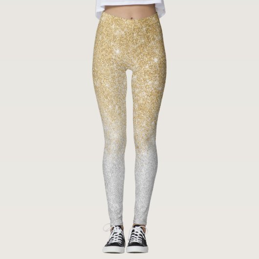 Gold en Silver Glitter Ombre Luxury Design Leggings (Voorkant)
