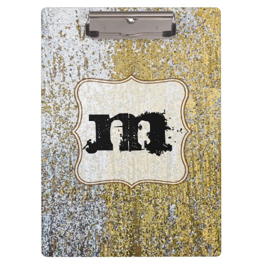Gold en Silver Grunge Monogram Initiaal Clip Board Klembord (Voorkant)