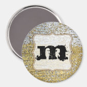 Gold en Silver Grunge Monogram Initiaal Magnet (Voorkant / Achterkant)