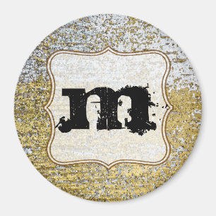 Gold en Silver Grunge Monogram Initiaal Magnet