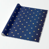 Gold en Silver Polka Dots en Navy Blue Satin Cadeaupapier (Uitgerold)